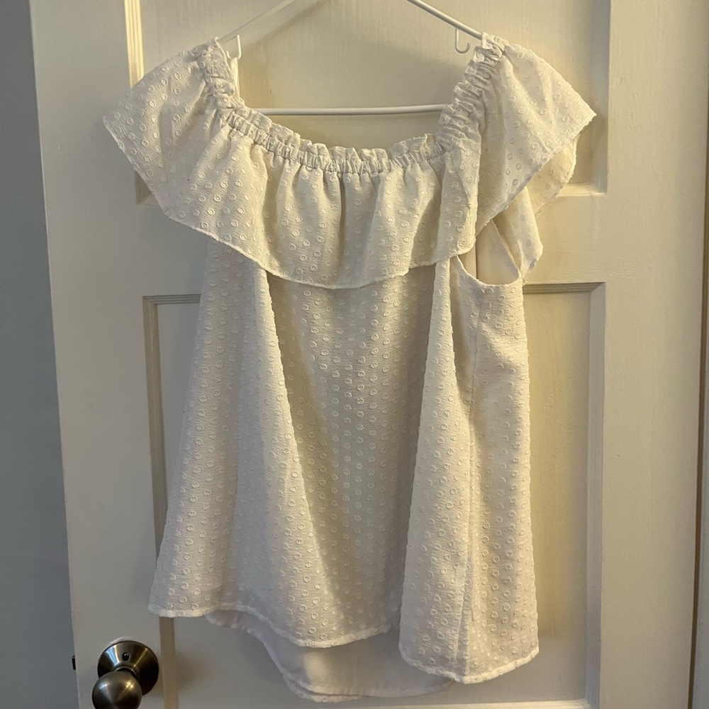 LOFT White Ruffled Blouse with Flutter Sleeves